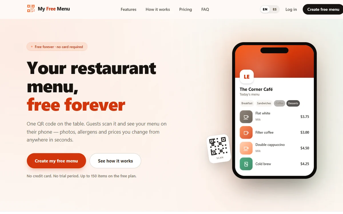 My Free Menu, the free QR menu for restaurants built by Digital Biz Agency